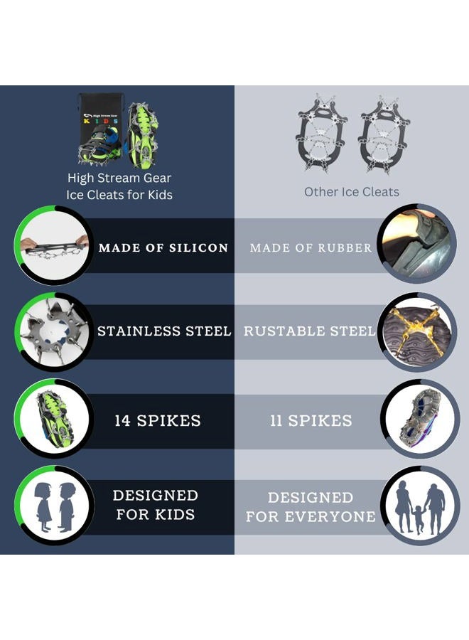 High Stream Gear Kids Ice Cleats - Snow Crampons for Hiking Boots & Shoes with 14 Stainless Steel Spikes, Anti Slip Traction Grips for Boys and Girls, Snow Cleats for Hiking, Walking & Climbing (Medium, Black) - Image 4