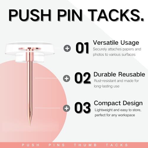 OIAOIW 120 PCS Flat Rose Gold Push Pins for Wall Thumb Tacks for Walls Flat thumbtacks Push pin for Bulletin Board Shadow Box Display Thumbtack for Cork Board - Image 2