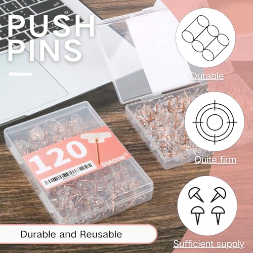 OIAOIW 120 PCS Flat Rose Gold Push Pins for Wall Thumb Tacks for Walls Flat thumbtacks Push pin for Bulletin Board Shadow Box Display Thumbtack for Cork Board - Image 3