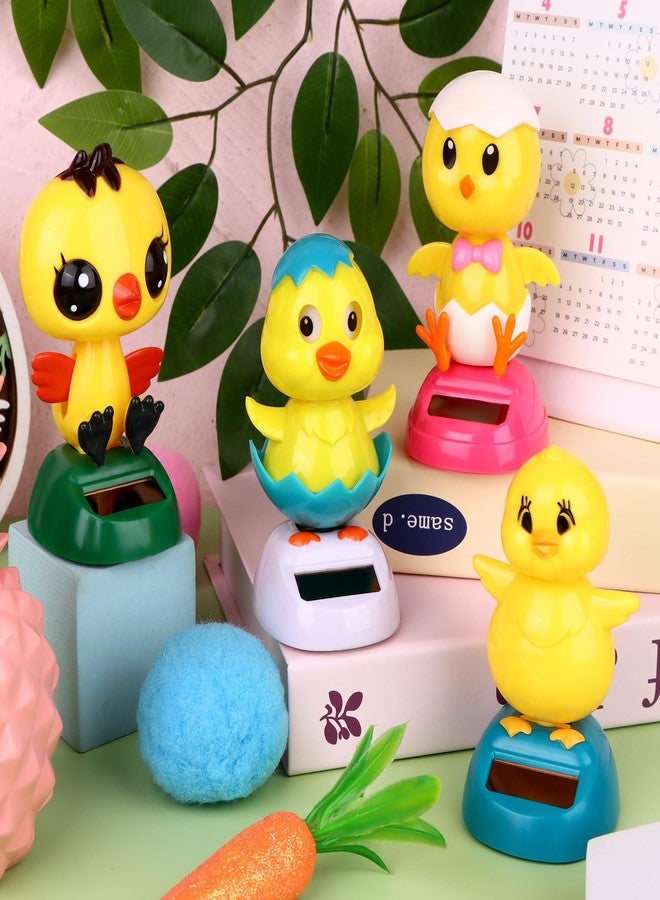 Welecom Welcome 4 Pack Easter Chick Solar Powered Dancing Toys Yellow Chick Shaking Head Dancer Doll Cute Eggshell Chick Bow-Tied Chick Windowsill Decor Easter Toys Gift for Car Dashboard Office Desk Decor - Image 4