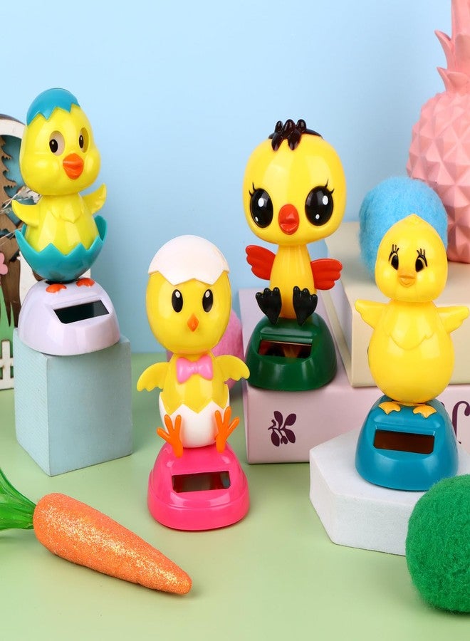 Welecom Welcome 4 Pack Easter Chick Solar Powered Dancing Toys Yellow Chick Shaking Head Dancer Doll Cute Eggshell Chick Bow-Tied Chick Windowsill Decor Easter Toys Gift for Car Dashboard Office Desk Decor - Image 3