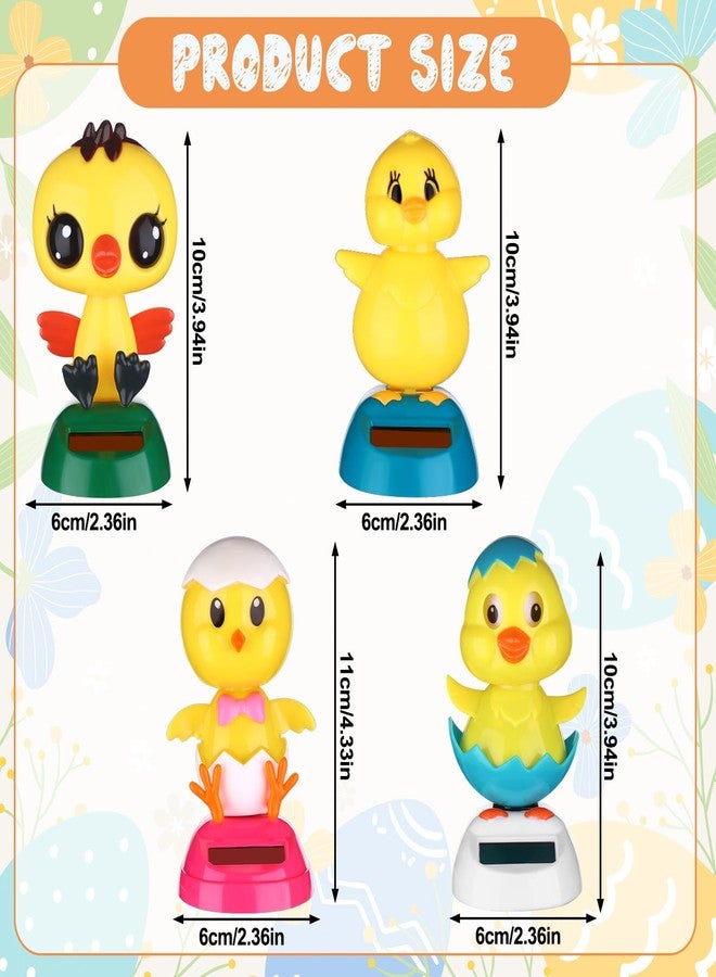 Welecom Welcome 4 Pack Easter Chick Solar Powered Dancing Toys Yellow Chick Shaking Head Dancer Doll Cute Eggshell Chick Bow-Tied Chick Windowsill Decor Easter Toys Gift for Car Dashboard Office Desk Decor - Image 2