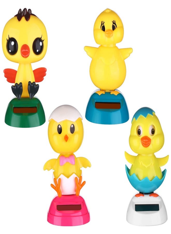 Welecom Welcome 4 Pack Easter Chick Solar Powered Dancing Toys Yellow Chick Shaking Head Dancer Doll Cute Eggshell Chick Bow-Tied Chick Windowsill Decor Easter Toys Gift for Car Dashboard Office Desk Decor - Image 1