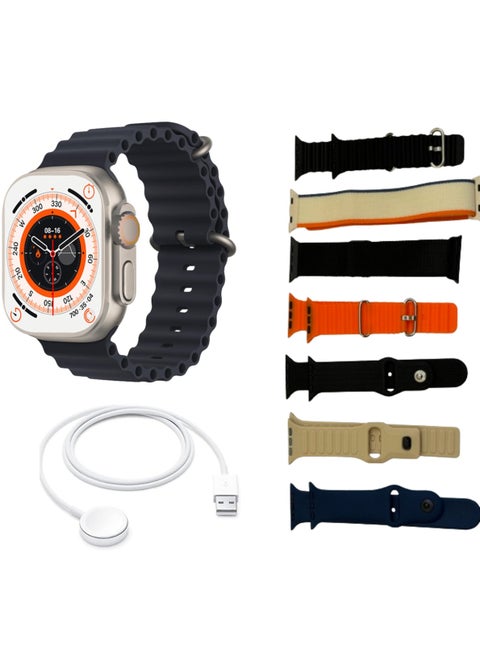 Smart Watch Ultra with Wireless Charger - 49mm Large Screen, 7 Interchangeable Straps, Heart Rate Monitoring, Messaging, Breathing App, WhatsApp, Music Control, Sleep Tracking & More