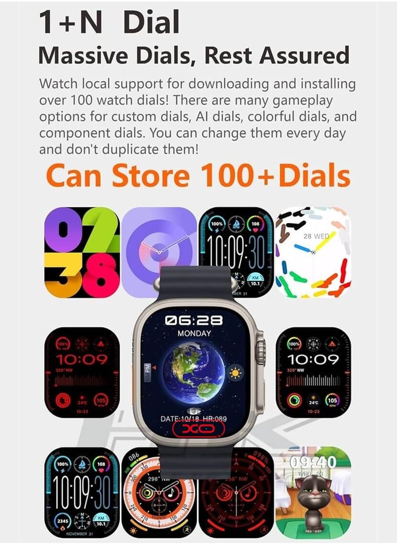 Smart Watch Ultra with Wireless Charger - 49mm Large Screen, 7 Interchangeable Straps, Heart Rate Monitoring, Messaging, Breathing App, WhatsApp, Music Control, Sleep Tracking & More