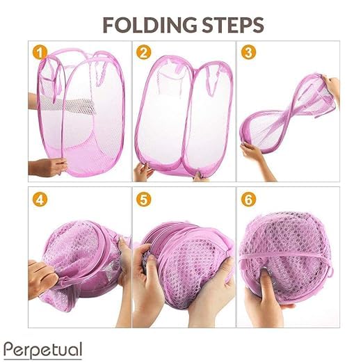 KRUSH Nylon Mesh Laundry BasketSturdy Material Durable HandlesNetted Lightweight Laundry Bag PACK OF 2 MULTICOLOR - Image 5