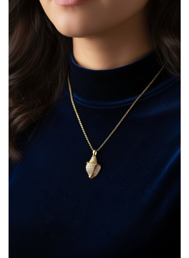 FLUFFY Women’s Necklace with Crystal Pavé Seashell Pendant, Refined - Image 1