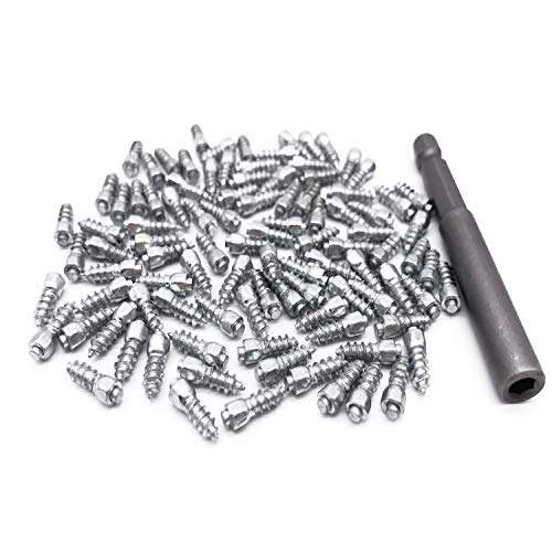 Marrkey 12mm Carbide Screw Tire Studs Snow Spikes Anti-Slip/Anti-ice for Car/Snowmobile/Tractor/ATV/UTV/Motorcycle/Short Lug/Bicycles/Shoes with Installation Tool - Pack of 100 - Image 1