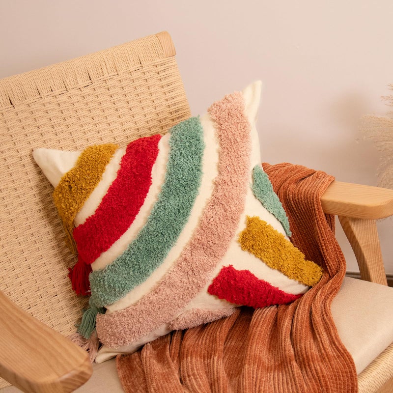 lifein 18x18 Pillow Covers-Throw Pillow Cover Tufted Boho Jacquard Pillow Covers Farmhouse Decorative Pillow Cover Pillow Cases for Gift Couch Sofa Bed Chair Living Room Home Decor - Image 2
