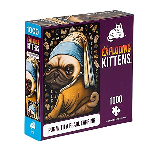 Exploding Kittens Pug with a Pearl Earring Jigsaw Puzzle by Exploding Kittens 1000 Pieces Jigsaw Puzzle for Adults Teens and Kids Dog Puzzle Funny Puzzle Art Puzzle - Image 1