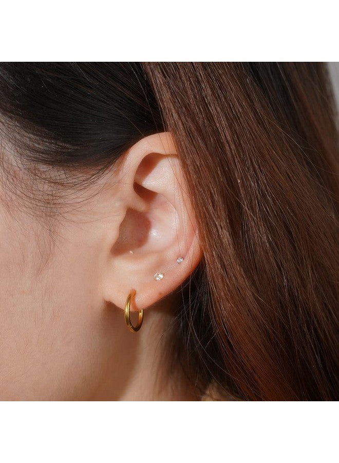 LOYALLOOK Gold Plated Cartilage Earrings Tiny Stud Earrings Stainless Steel Earring Sets For Multiple Piercings Small Huggie Hoop Earrings Cz Ball Flat Back Earrings For Women, Gold - Image 4