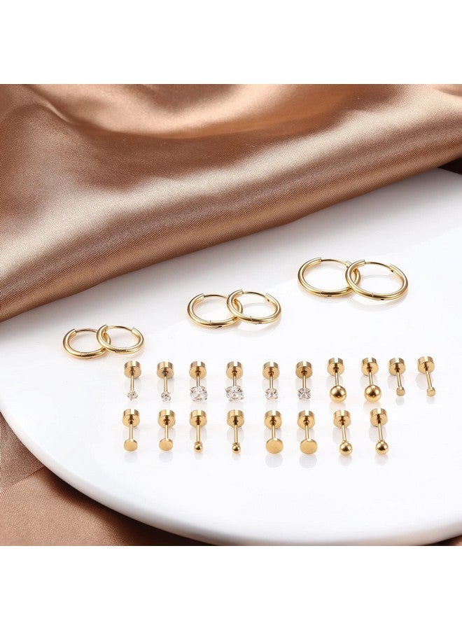 LOYALLOOK Gold Plated Cartilage Earrings Tiny Stud Earrings Stainless Steel Earring Sets For Multiple Piercings Small Huggie Hoop Earrings Cz Ball Flat Back Earrings For Women, Gold - Image 5