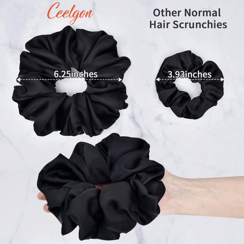 CEELGON Black Big Scrunchies for Women 6.3Inches Large Scrunchie Satin Oversized Silk Thick Elastic Hair Ties Jumbo Hair Scrunchies 6 Pack (Black) - Image 2