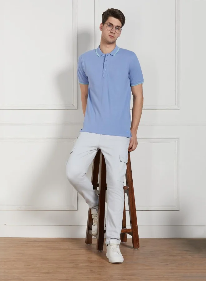 Dennis Lingo Men's Blue Cotton Blend Solid Pattern Regular Fit T-Shirt
