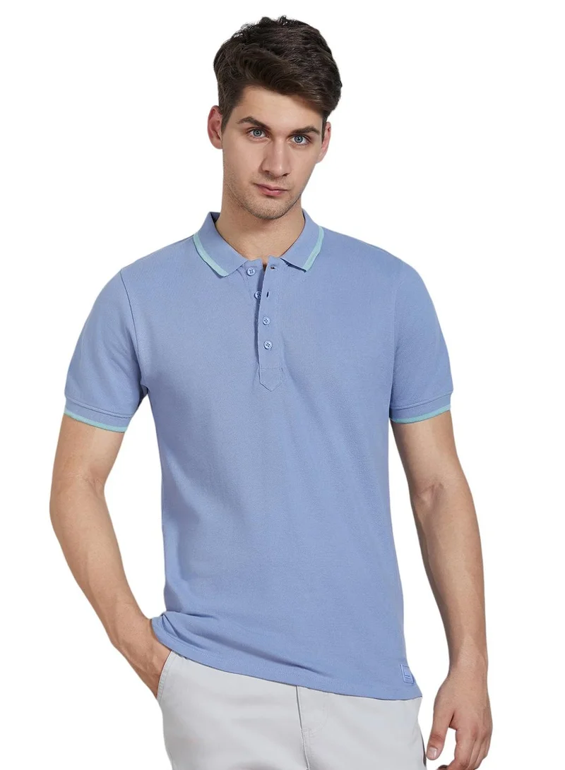 Dennis Lingo Men's Blue Cotton Blend Solid Pattern Regular Fit T-Shirt