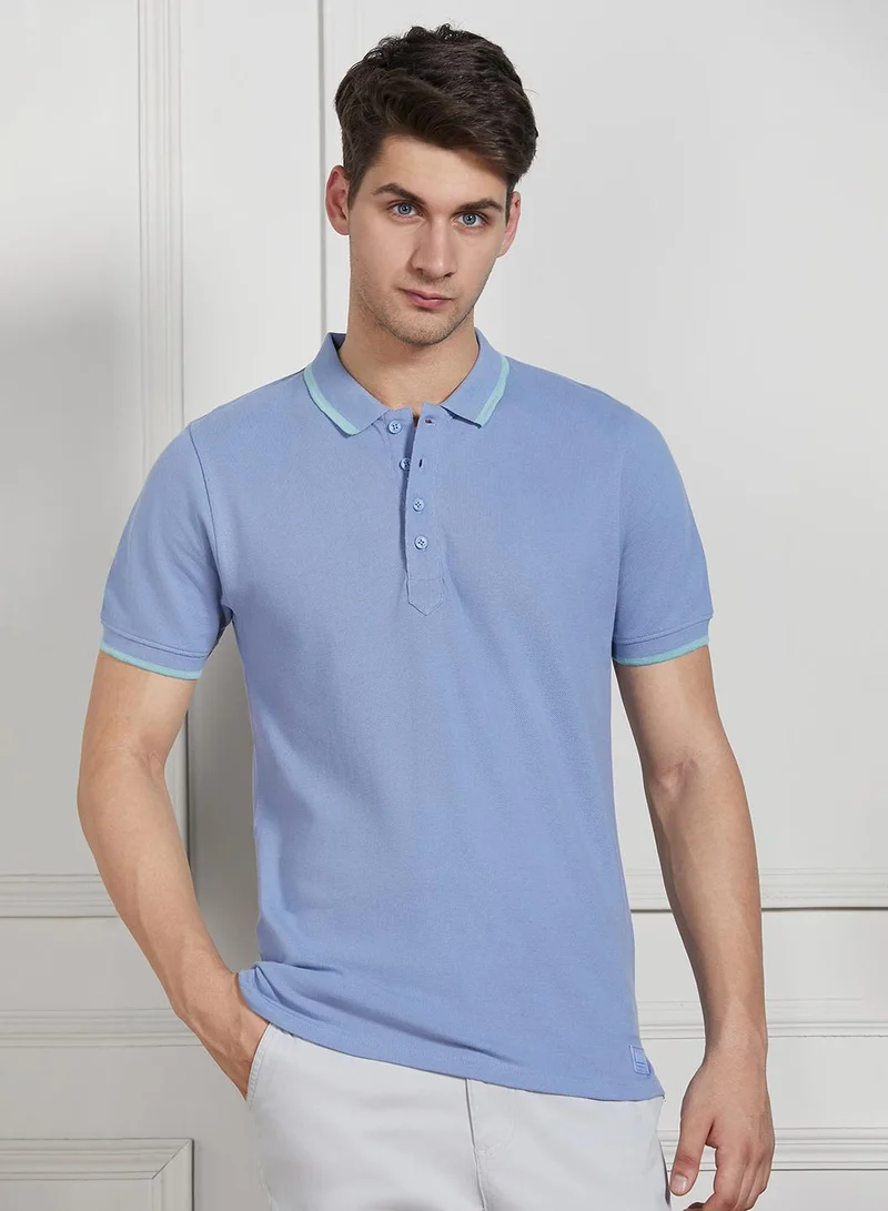 Dennis Lingo Men's Blue Cotton Blend Solid Pattern Regular Fit T-Shirt