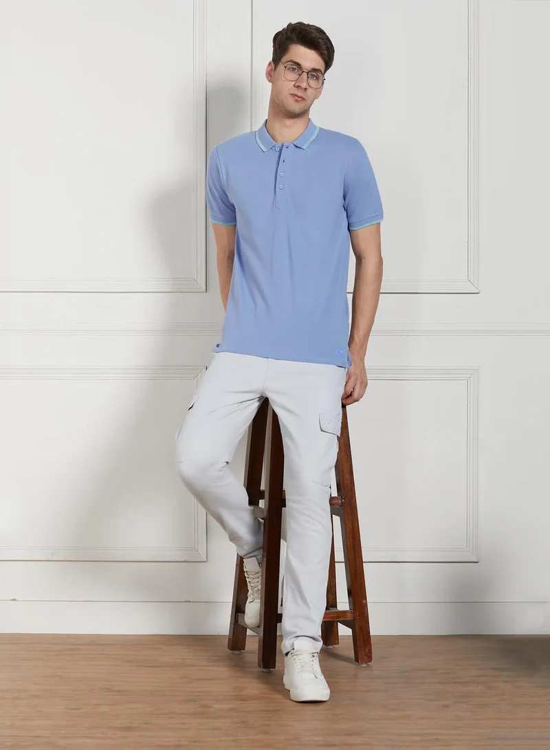 Dennis Lingo Men's Blue Cotton Blend Solid Pattern Regular Fit T-Shirt