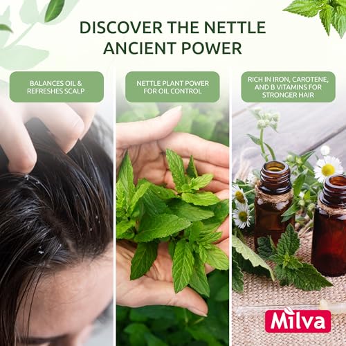 Milva Nettle Shampoo for Oily Hair - 200ml Natural Oily Hair Shampoo for Greasy Roots & Scalp - Clarifying Degrease Treatment for Scalp - Cleansing, Control Sebum, Oil Reducing, Add Volume & Shine - Image 5
