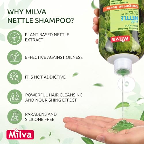 Milva Nettle Shampoo for Oily Hair - 200ml Natural Oily Hair Shampoo for Greasy Roots & Scalp - Clarifying Degrease Treatment for Scalp - Cleansing, Control Sebum, Oil Reducing, Add Volume & Shine - Image 4