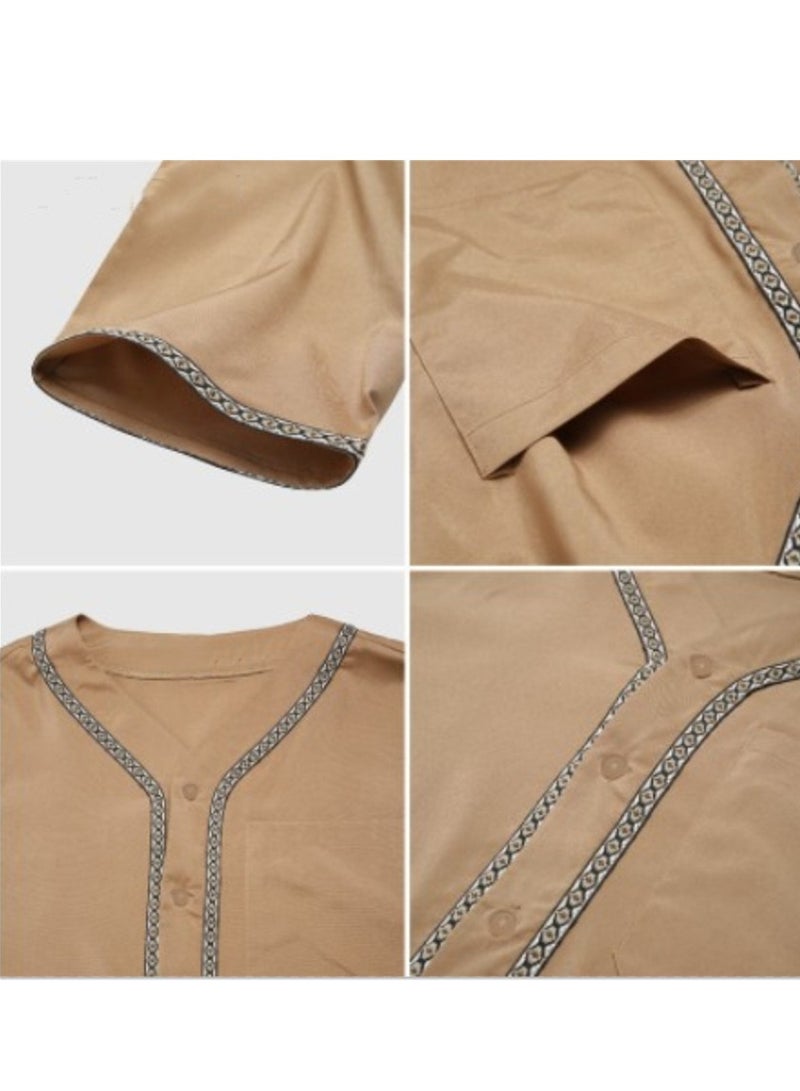 Muslim Men's Loose Abaya Button-Up Shirt - Image 3