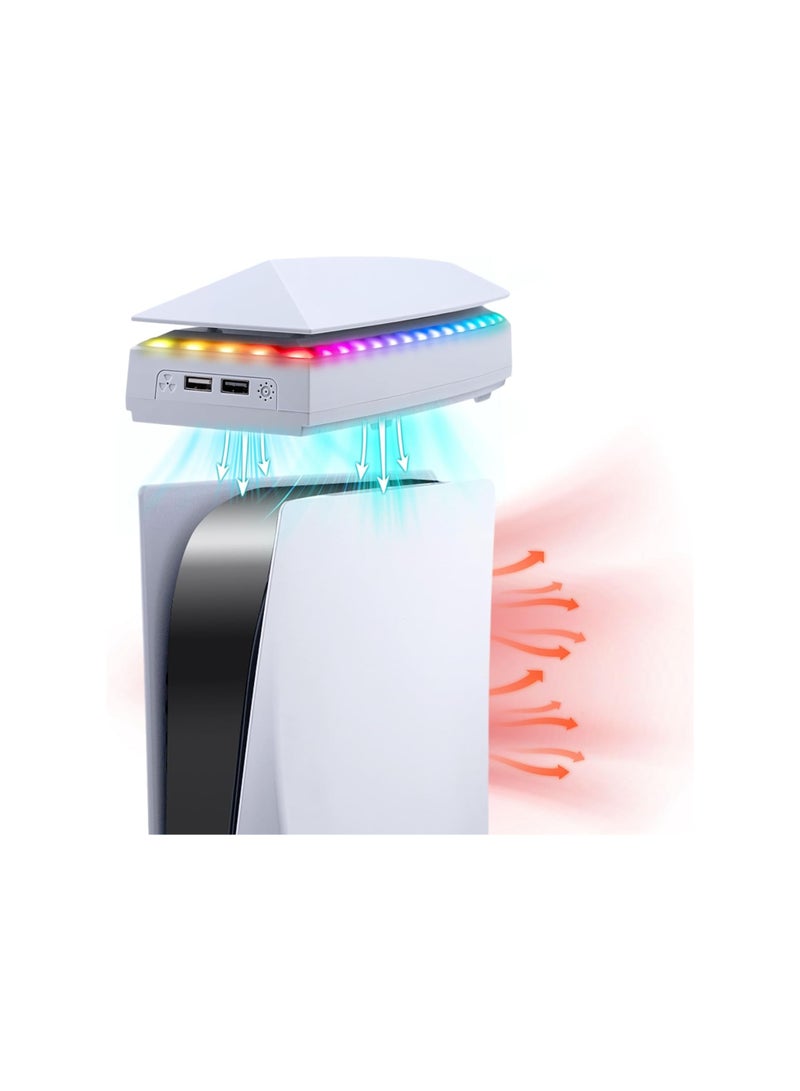 SYOSI Upper RGB Cooling Fan for PS5, Top Cooling System Cooler Fan with RGB Light, 3 Speed Adjustable Fan, Dual USB 2.0 Port for PS5 Console, Dust, White(1 Pack)  - Image 1
