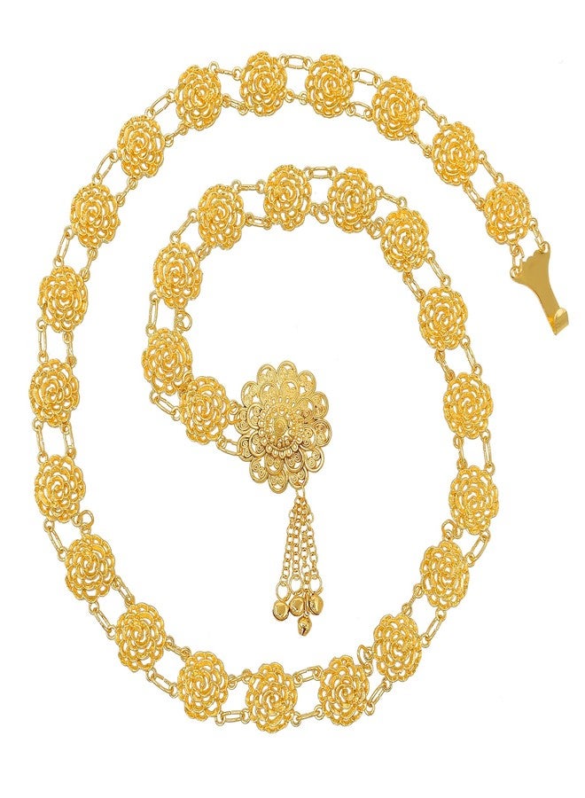Idealway Indian Style 14 K Gold Plated Crystal Flower Turquoise Waist Belly Chains Dancing Beach Belt Body Jewelry (Rose flower) - Image 3
