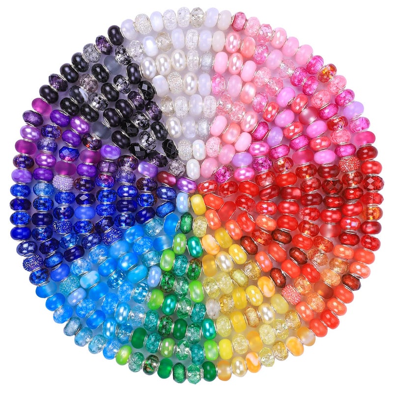 192 Pieces Large Hole Fairy Wand Garden Beads Assorted European Craft Beads Mixed Color Lampwork Spacer BeadsEuropean Large Hole Beads for DIY Jewelry Making Supplies 12 Style
