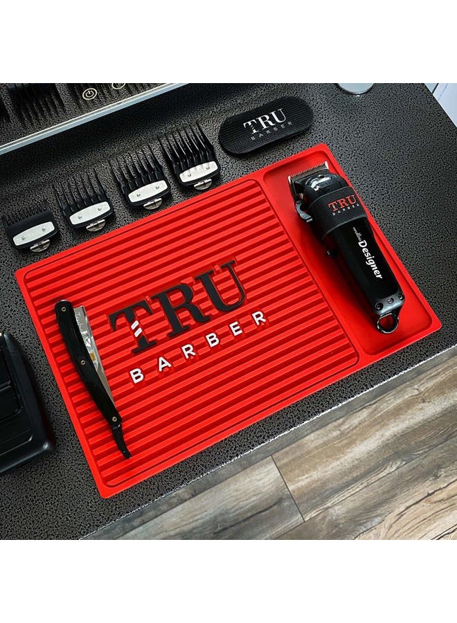 TRU BARBER ORGANIZER MAT 14”X 9” (RED) Flexible PVC Station Mat, Professional Mat, Salon and Barbershop work Station pads, Beauty salon tools hairstylist, Counter mat for clippers, Anti slip - Image 1