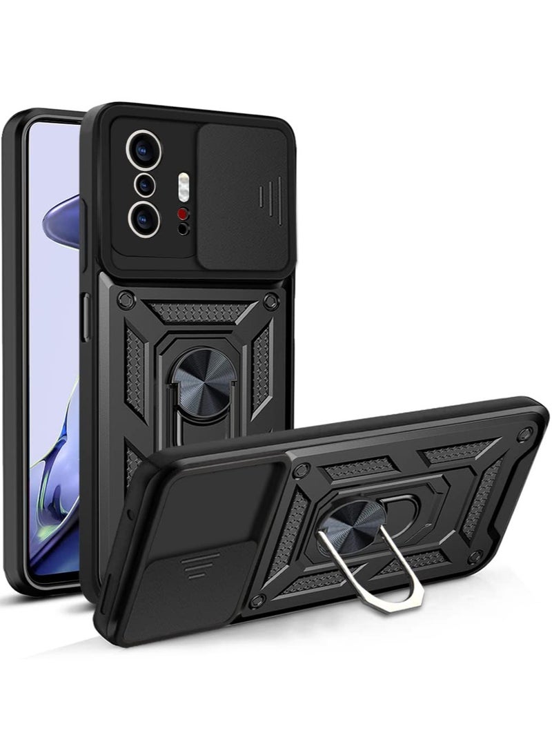 Case Cover Shockproof Windows Protective Case with Camera Protection and Metal Ring Compatible with Mi 11T / 11T Pro (Black) - Image 1