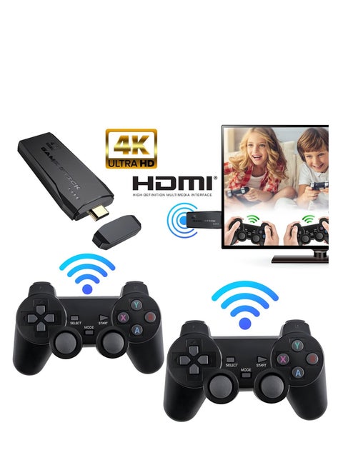 Wireless Retro Game Console, Retro Game Stick, 4K HDMI Output, Plug and Play Video Game Stick Built in 10000+ Games, 9 Classic Emulators, with Dual 2.4G Wireless Controllers (64G)