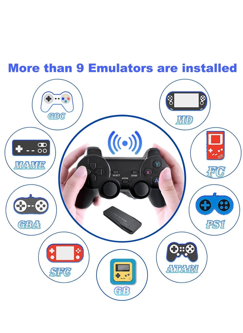 Wireless Retro Game Console, Retro Game Stick, 4K HDMI Output, Plug and Play Video Game Stick Built in 10000+ Games, 9 Classic Emulators, with Dual 2.4G Wireless Controllers (64G)