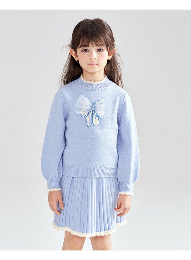 DEESHA Bow Knit Top + Pleated Skirt】girls' 2-piece Set, Sweet And Versatile Outfit For Autumn/winter 2025 - Image 1
