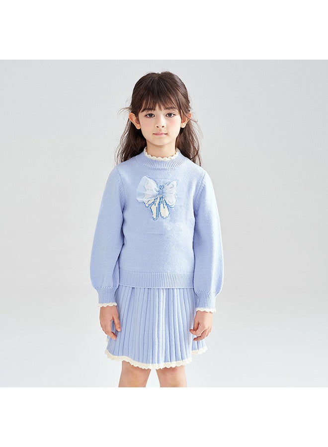DEESHA Bow Knit Top + Pleated Skirt】girls' 2-piece Set, Sweet And Versatile Outfit For Autumn/winter 2025 - Image 2