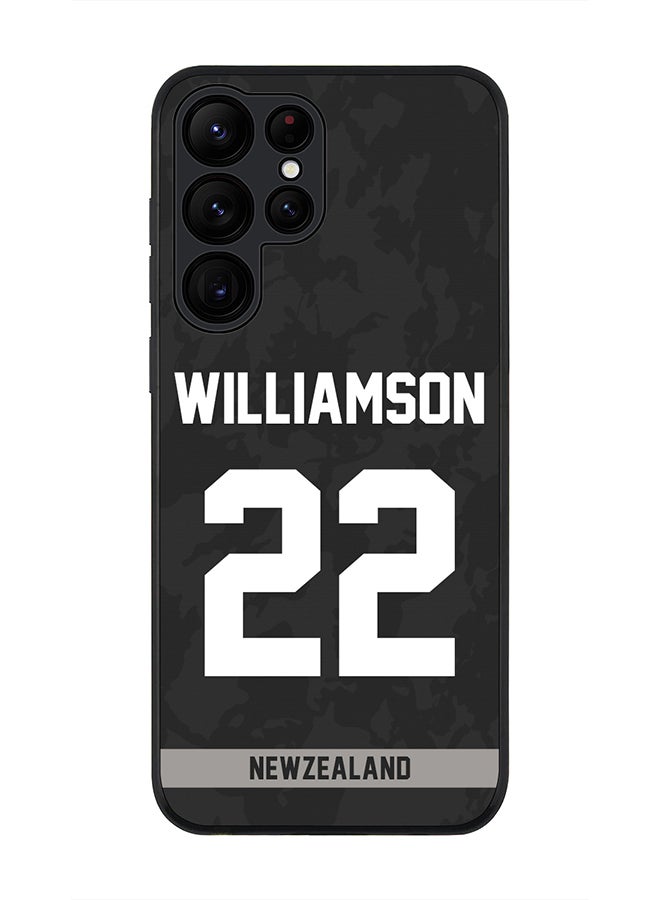 Stylizedd Rugged Black Edge Case for Samsung Galaxy S22 Ultra 5G, Slim fit Soft Case Flexible thin Cover - Player Name - Kane Williamson, Jersey Number- 22 - Image 1