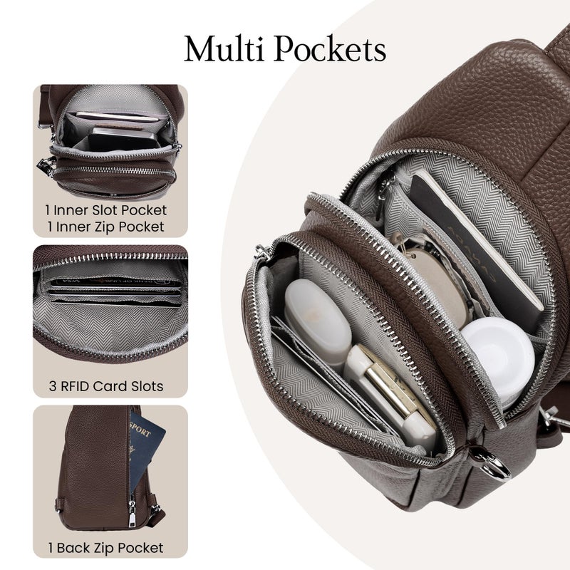 befen Real Leather Small Sling Bag for Women, Women's Anti-Theft Crossbody Purses Fanny Packs Chest Bags for Travel with RFID Card Slots Coffee - Image 3
