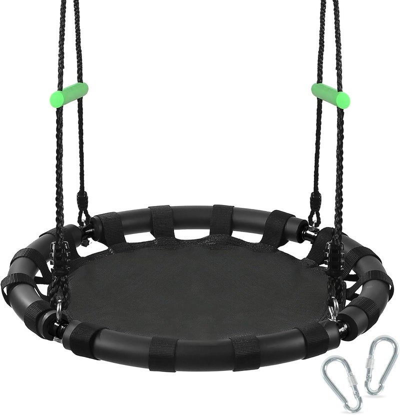 zbzbml Tree Swing with PP Mat - Durable, Safe, and Easy to Install,Black Outdoor Saucer Swing,Flying Saucer Web Circle Swing for Yard Garden Playground Park (24 inches Diameter) - Image 1