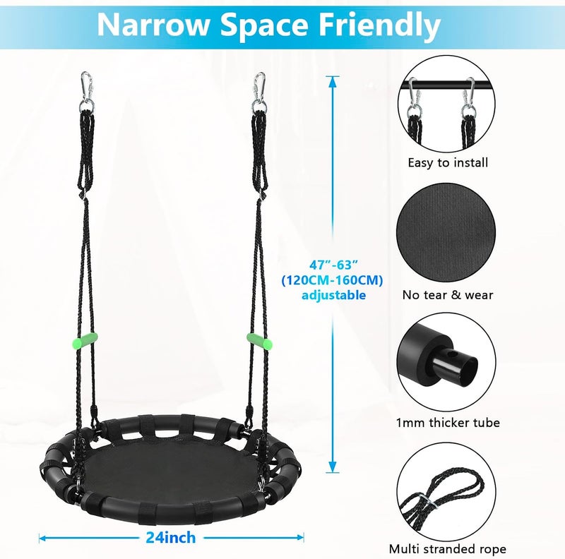 zbzbml Tree Swing with PP Mat - Durable, Safe, and Easy to Install,Black Outdoor Saucer Swing,Flying Saucer Web Circle Swing for Yard Garden Playground Park (24 inches Diameter) - Image 5