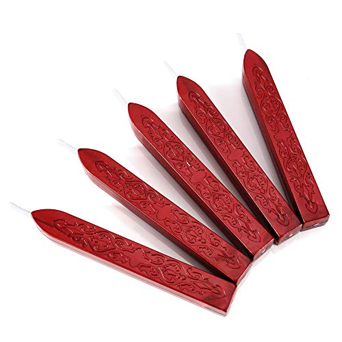 Yoption 5 Pcs Metallic Red Sealing Wax Sticks with Wicks for Wax Seal Stamp, Wedding Invitations, Envelopes, Gifts Sealing - Image 2