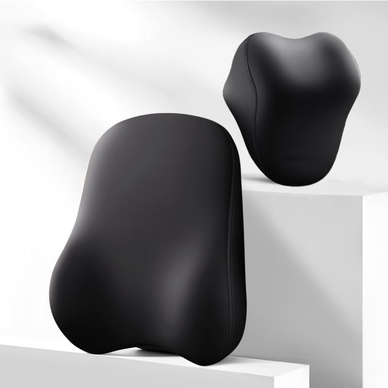 2 Pack Truck Headrest & Lumbar Support Cushion for Freightliner Cascadia Evolution 116 2017–2025, Memory Foam Ergonomic Car Headrest and Lumbar Support for Driving Fatigue Relief,A Black - Image 1