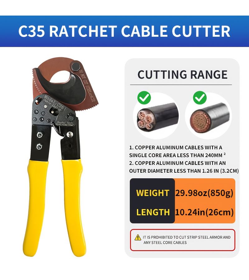 ZC50 Ratchet Cable Cutter Steel Wire Aluminum Wire Gear Cutting Plier - Image 5