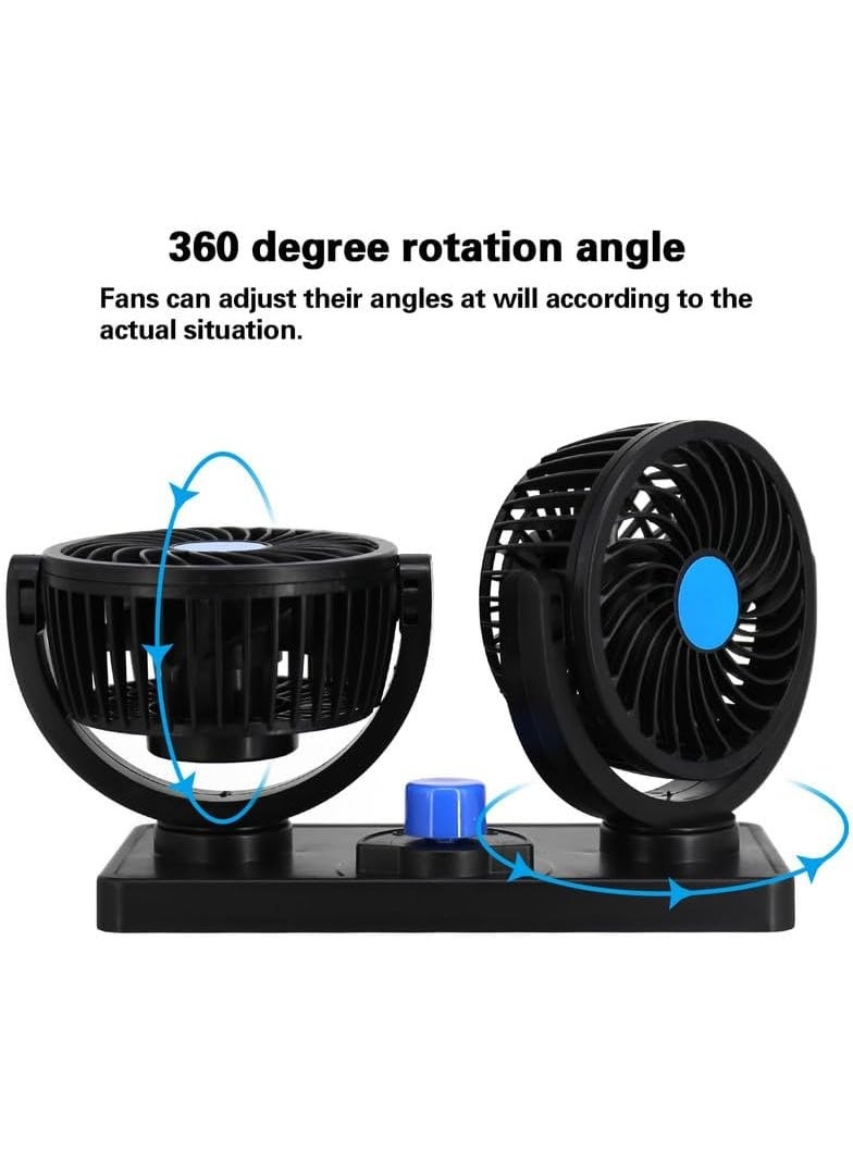 DIOTTI 12V Dual Head Car Fan, 2-Speed Adjustable 360° Rotatable Cooling Air Circulator with Cigarette Lighter Plug for Cars, Trucks, SUVs, RVs - Image 3