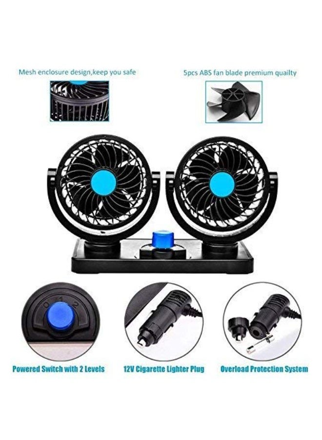 DIOTTI 12V Dual Head Car Fan, 2-Speed Adjustable 360° Rotatable Cooling Air Circulator with Cigarette Lighter Plug for Cars, Trucks, SUVs, RVs - Image 2