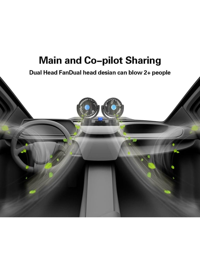 DIOTTI 12V Dual Head Car Fan, 2-Speed Adjustable 360° Rotatable Cooling Air Circulator with Cigarette Lighter Plug for Cars, Trucks, SUVs, RVs - Image 4