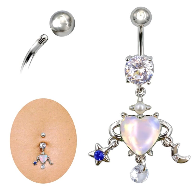 ECVLRTK G23 Hypoallergenic Flat Back Titanium Belly Button Ring,14G Titanium Floating Belly Button Rings for Women Men,Cute Navel Piercing Jewelry With Sparkling Aurora Crystal Pendant (HEART) - Image 1