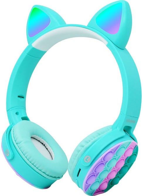 CXT-950 RGB LED Lighted Cat Ear Band Design Adjustable Foldable Over-Ear Bluetooth Headset, Blue