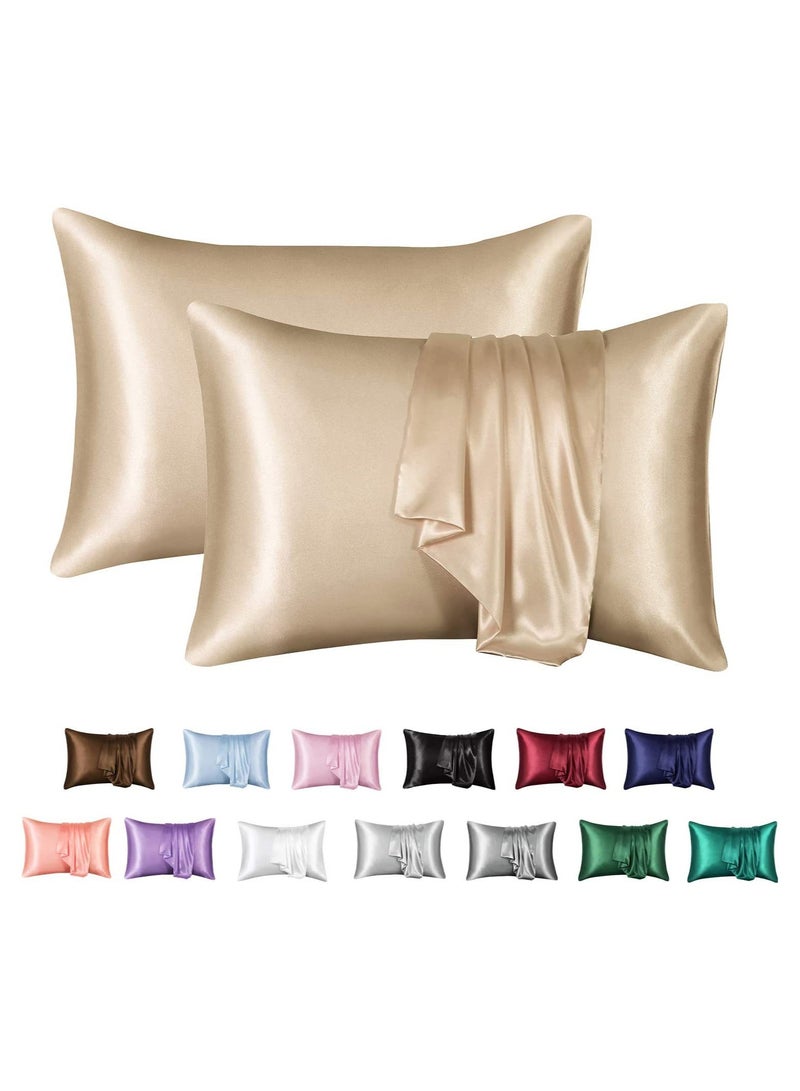 Silk Satin Pillowcase for Hair and Skin Care, Set of 2 Queen Size (51cm x 76cm), Soft Smooth Breathable Silk Pillow Covers, Luxurious Envelop Design  - Image 1
