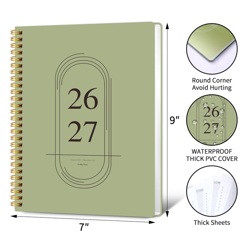 Kamoy Monthly Planner 2026-2027 - 2 Year Monthly Planner Calendar 2026-2027, Jan. 2026 - Dec. 2027, 7.3" * 9.5", 24 Months Calendar Planner with Note Pages, for Office, School Home Planning - Green - Image 2