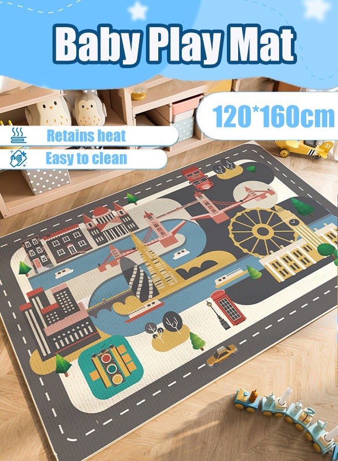 Large Kids Carpet Playmat Rug 120 x 160cm City Map Playmat with Non-Slip Backing, City Life Play Mat for Playing with Car Toy, Game Area for Baby Toddler Kid Child Educational Learn Road Traffic in Bedroom, Classroom Road Traffic Carpet for Boys Girls Playing Cars Toys  - Image 1