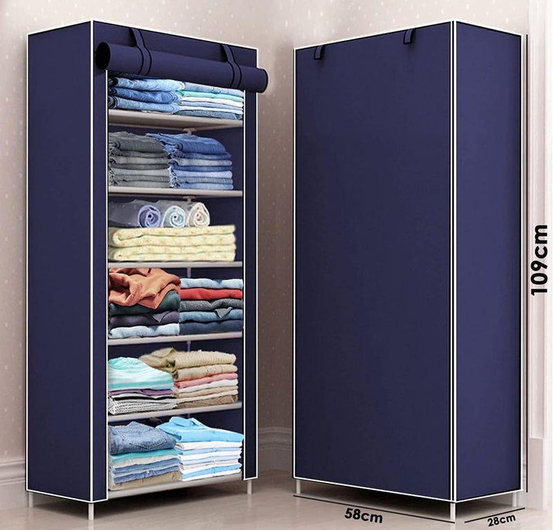 Jaffix Multipurpose Baby Wardrobe/Cabinet/Multipurpose Storage Rack, Foldable, Collapsible Fabric Wardrobe Organizer for Clothes (Plastic and Non Woven Fabric) (6- Layer, Blue) - Image 2