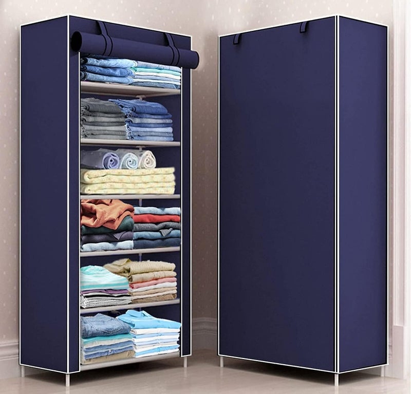 Jaffix Multipurpose Baby Wardrobe/Cabinet/Multipurpose Storage Rack, Foldable, Collapsible Fabric Wardrobe Organizer for Clothes (Plastic and Non Woven Fabric) (6- Layer, Blue) - Image 1